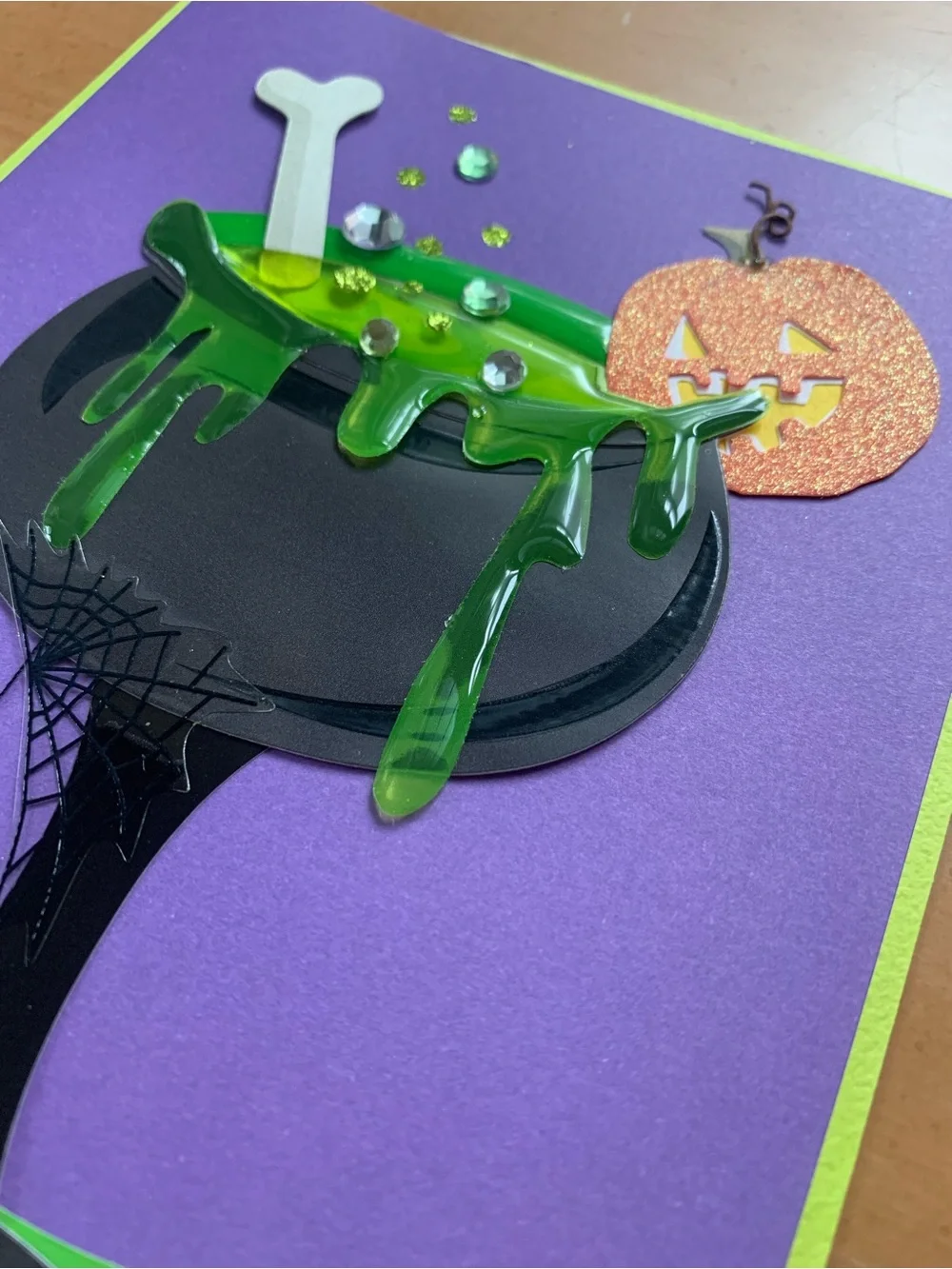 🎃 Papyrus Halloween Card Jeweled 3D Cauldron Pumpkin Spider – New
